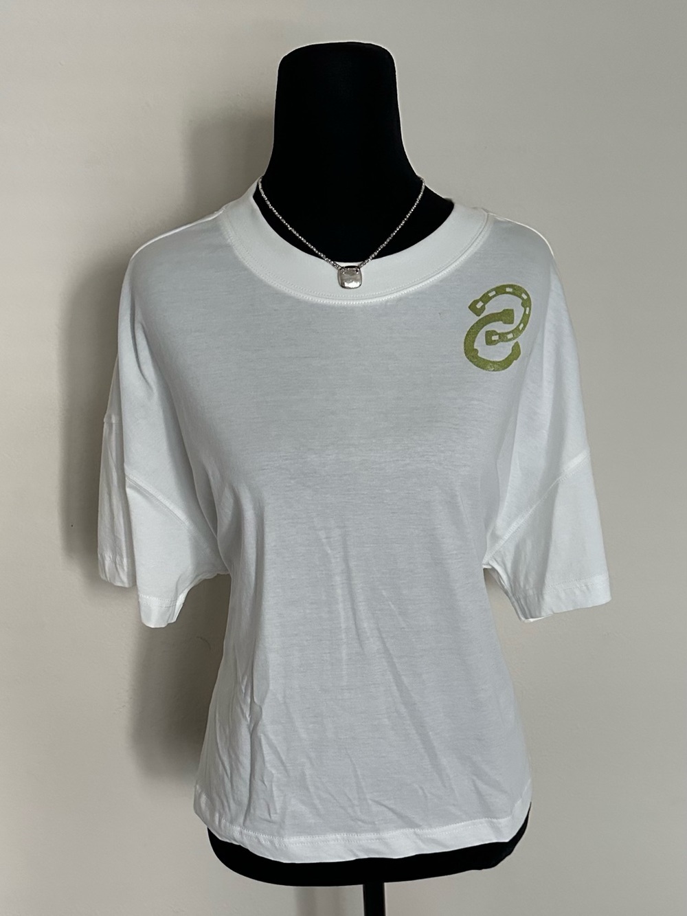 Maeve White Boxy Crop Tee with Lime Green Emblem 100% Cotton - Picture 2 of 15